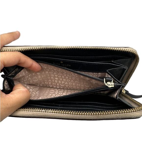 KATE SPADE New York Black and Taupe Zip Around Wallet - Picture 8 of 11